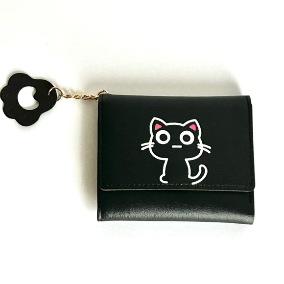 🌸Super Cute Cat/Kitten Wallet. Black w/ White Cat & Paw Charm - Picture 9 of 9